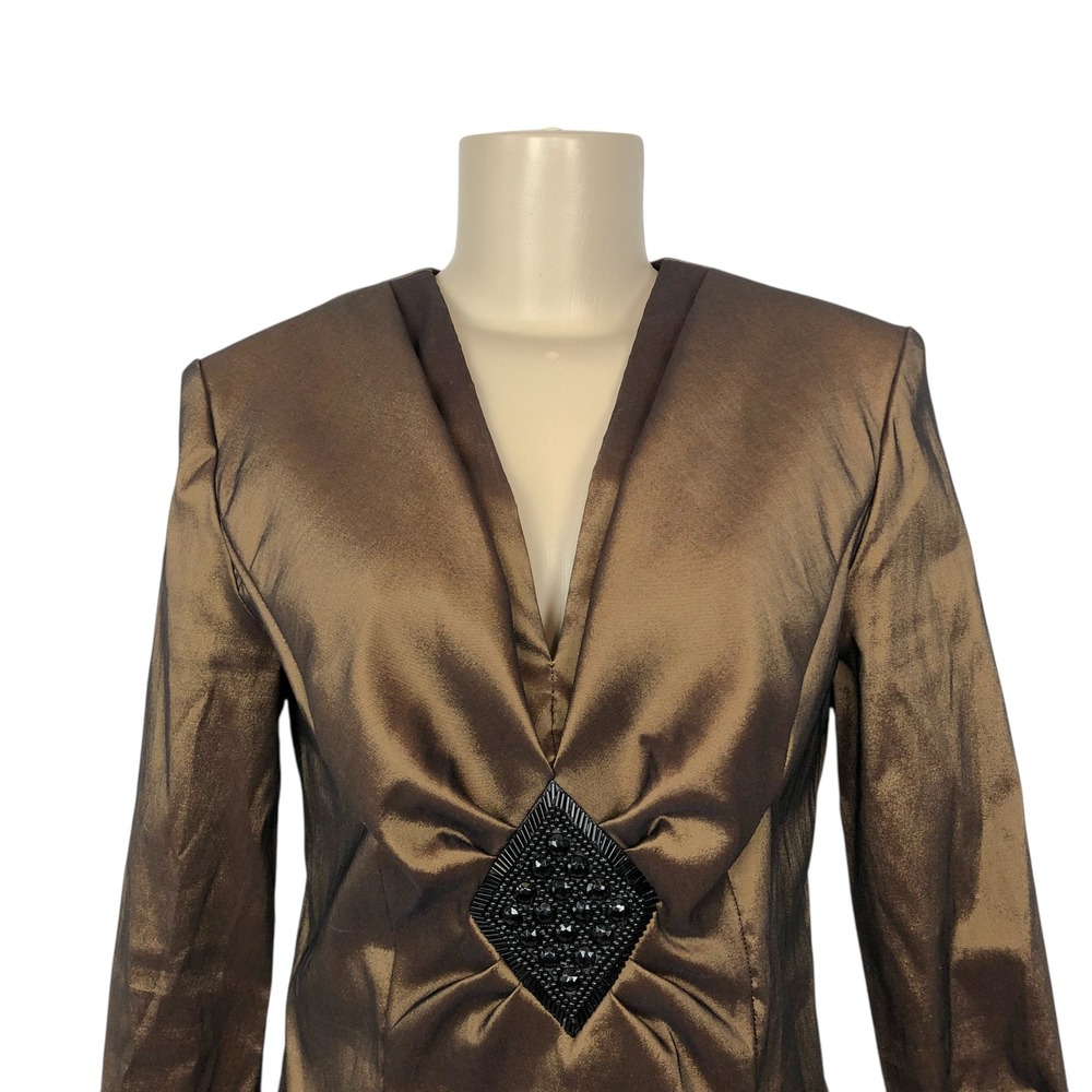 Vintage 90s JR Nites Bronze Metallic Beaded Formal Evening Top Size 10 Party Y2K - Picture 2 of 12